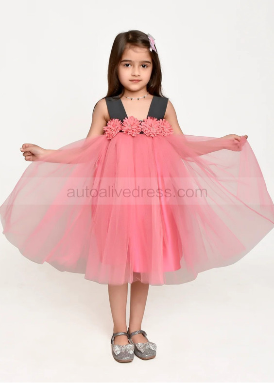 Square Neck Pink Tulle 3D Flowers Sweet Flower Girl Dress Square Neck Pink Tulle 3D Flowers Sweet Flower Girl Dress